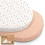 2-Pack Organic Bassinet Sheets for Girls, Boys - 100% Cotton Bassinet Mattress Sheets Compatible with Halo Bassinest Swivel Sleeper, Graco, Baby Delight, Chicco, Fitted Bassinet Sheets (Butterflies)