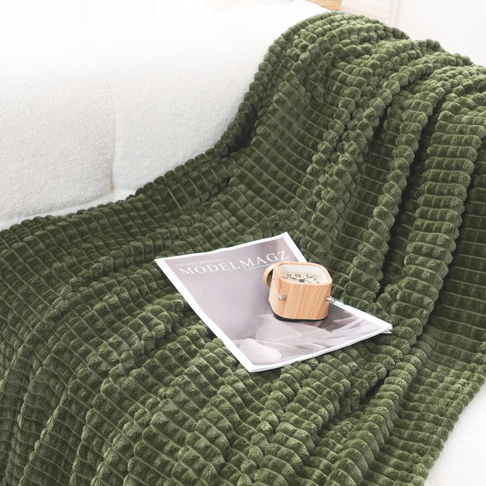 Amazon｜Puncuntex フランネルフリーススローブランケット オリーブ