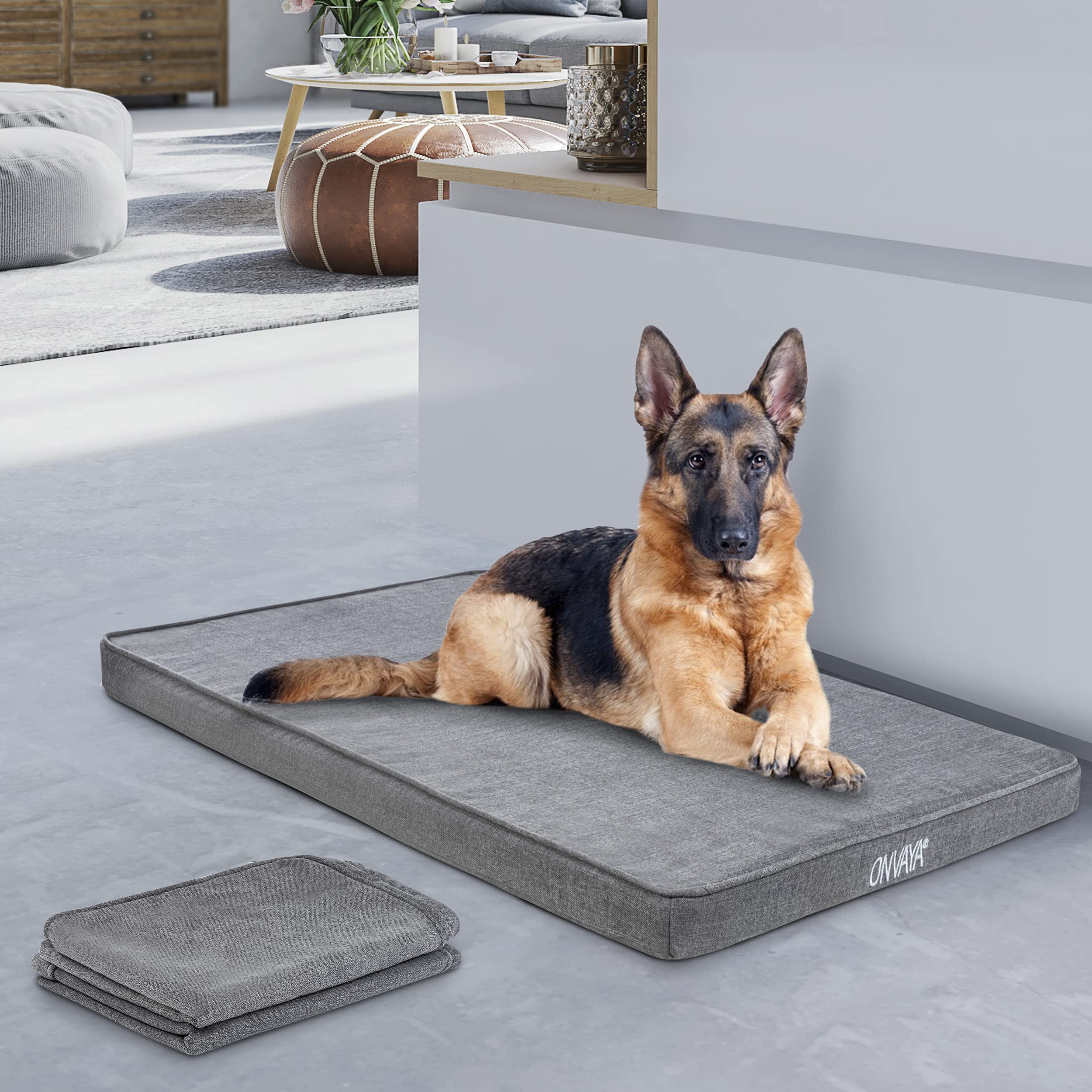 ONVAYA® Hundekissen Ersatzbezug | Hundebett Wechselbezug | hygienisch | Bezug auf 95 Grad waschbar | strapazierfähiges Material | Größe S | Grau