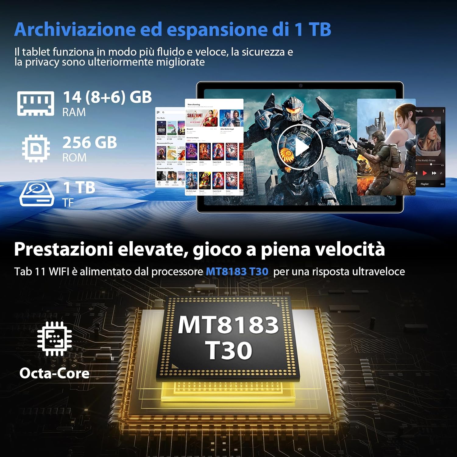 Tablet Android,Blackview Tab 11 WiFi 2K 10,36 Pollici,14(8+6) GB + 256GB(TF 1TB), 2000x1200 FHD+, 16MP+16MP, MT8183 Octa-Core, 8380mAh,BT/OTG/5G Tablet Verde - Immagine 2