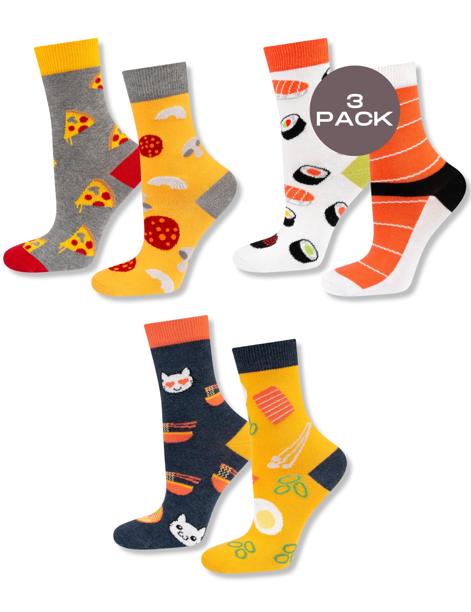 Soxo Women's 3 Pairs Colorful Socks Funky Multipack Long Cosy Cotton Sock Set 2.5-6.5