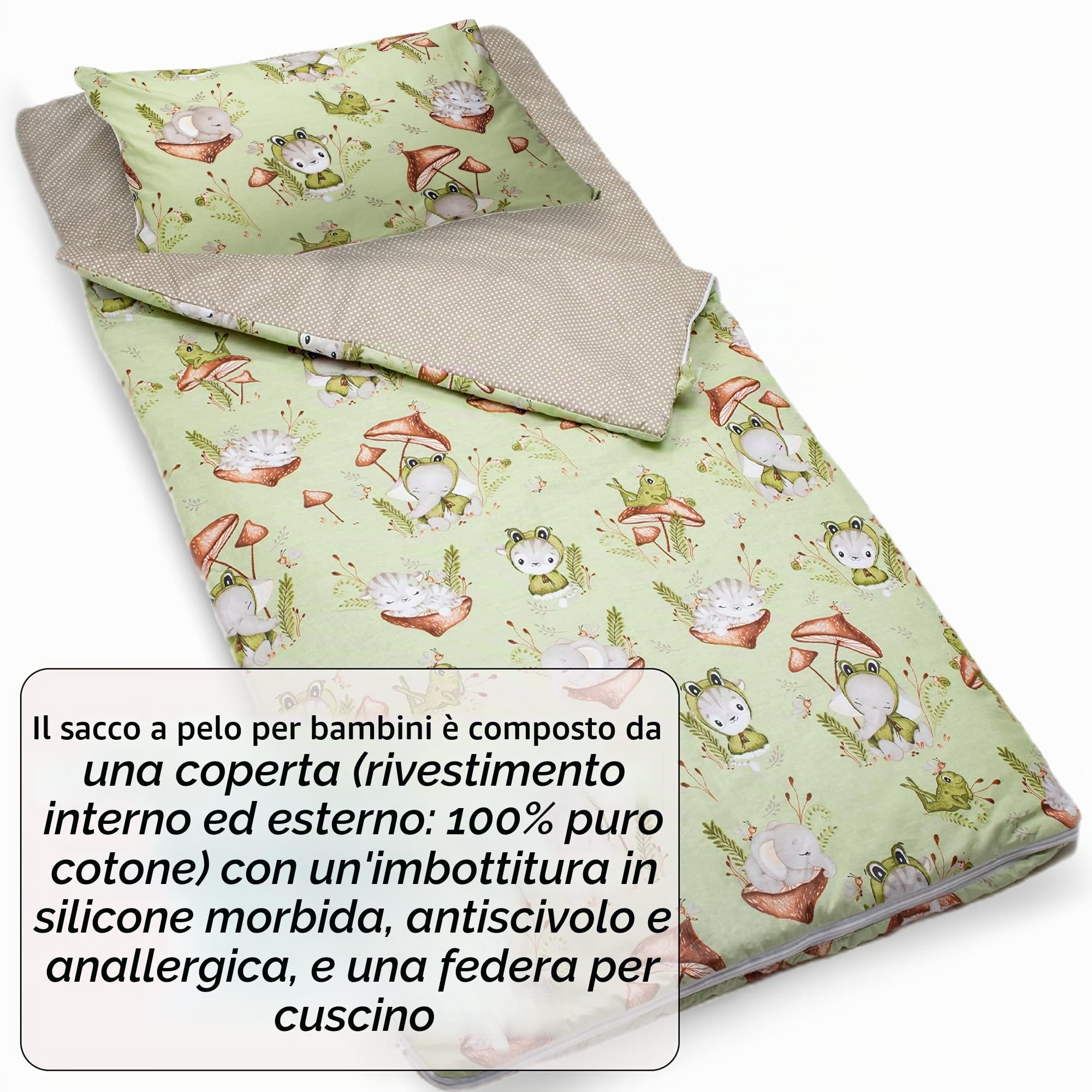 PinkZebra Sacco a Pelo 140 x 75 cm + federa 60 x 40 cm per Bambina e Bambino Borsa da Bambino con Federa Borsa in Cotone Doppia Zip con Garage e Borsa, Oeko-Tex
