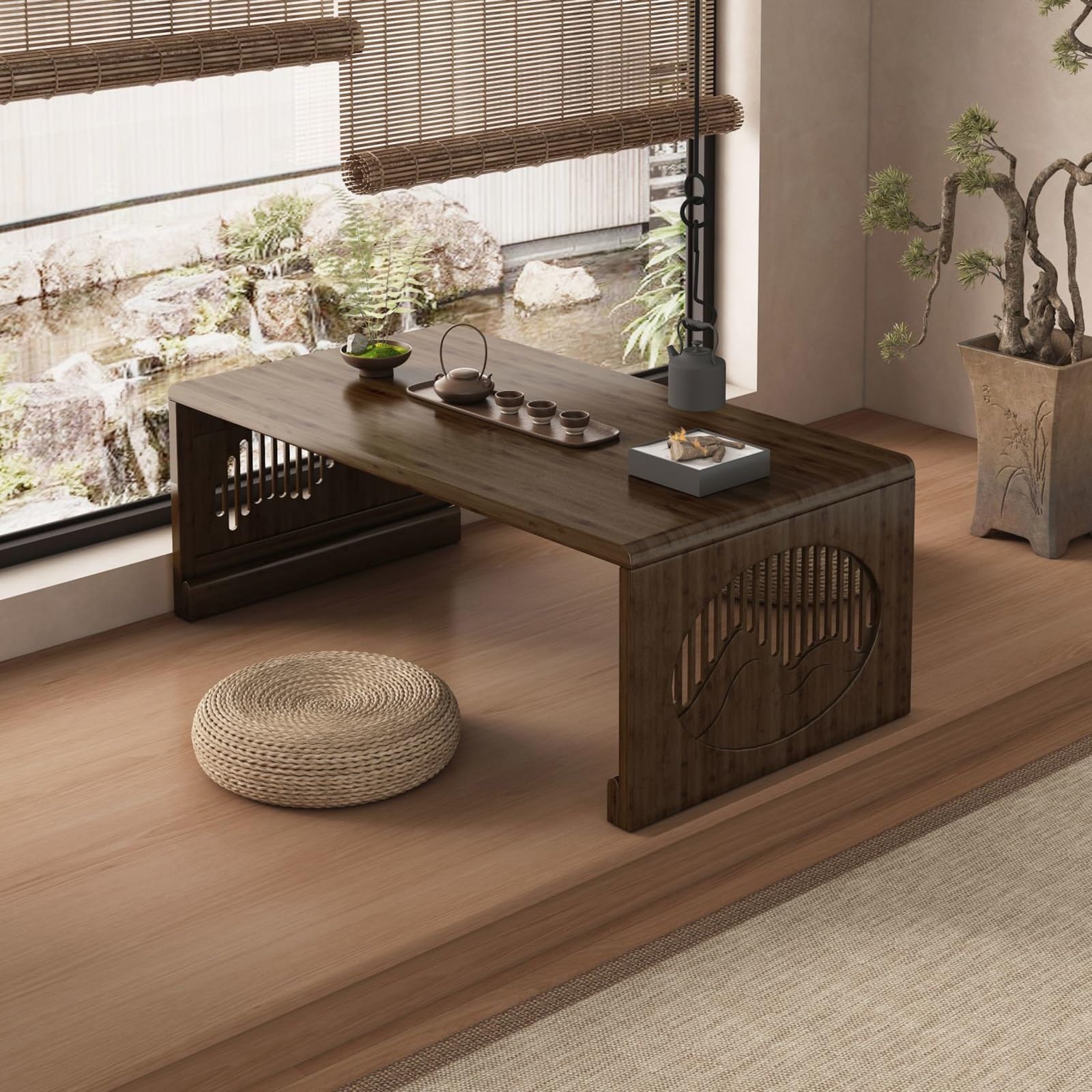 Table basse pliante japonaise rectangulaire 80cm sans aucune installation requise