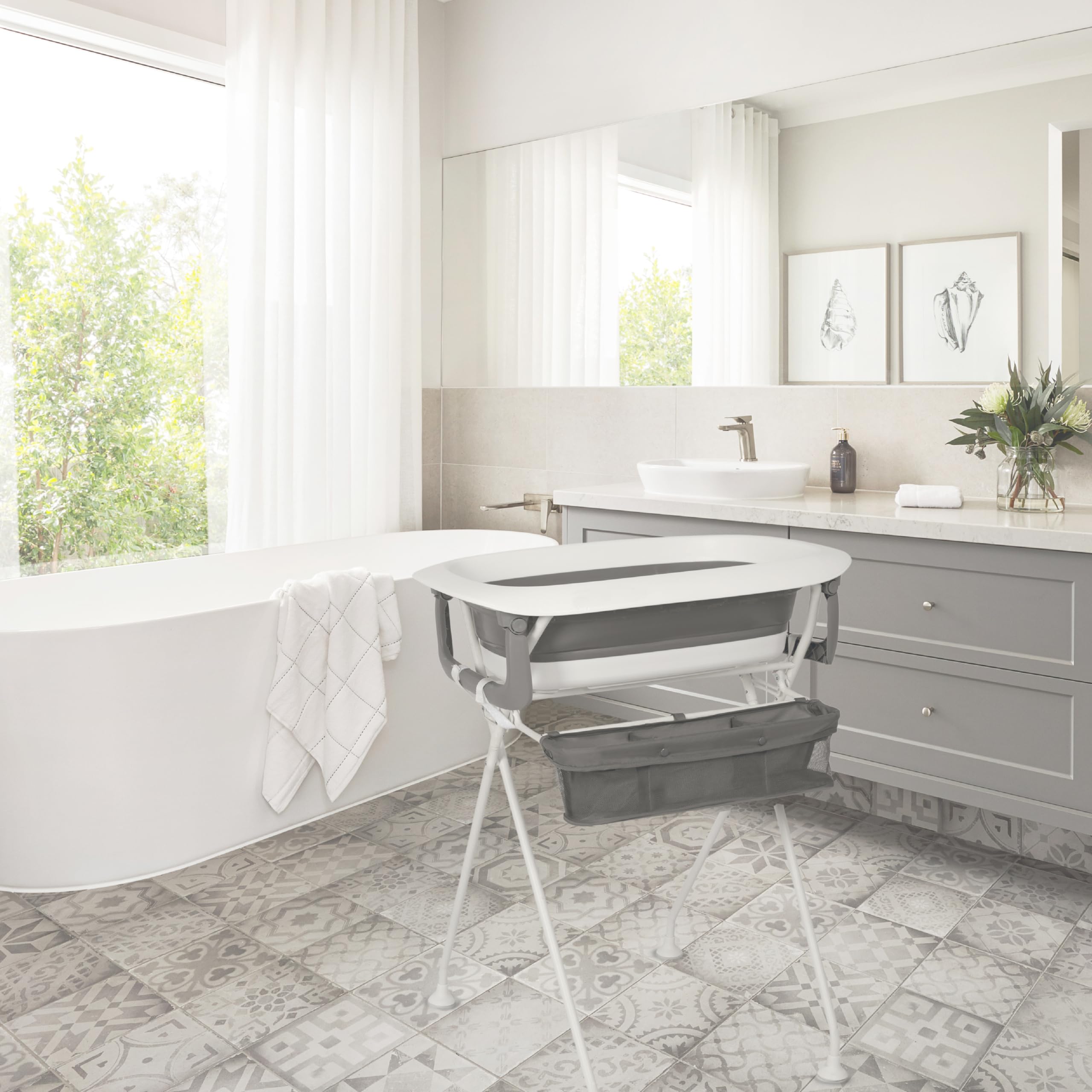 Toral Bañera Bebe con Patas y Cojín Comoda, Facil de Guardar, con Tapón y Patas Antideslizantes - Bañera Bebé Plegable Portatil - Asiento Bañera Bebe Modelo Vera