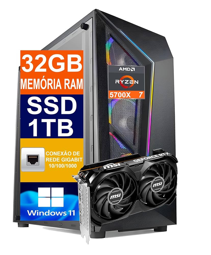 新品ケースゲーミングPC RTX4060/Ryzen 7/新品SSD 1TB Pc Gamer Cpu Ryzen 7 5700X / SSD 1TB M.2 NVMe / 32GB Memória Ram