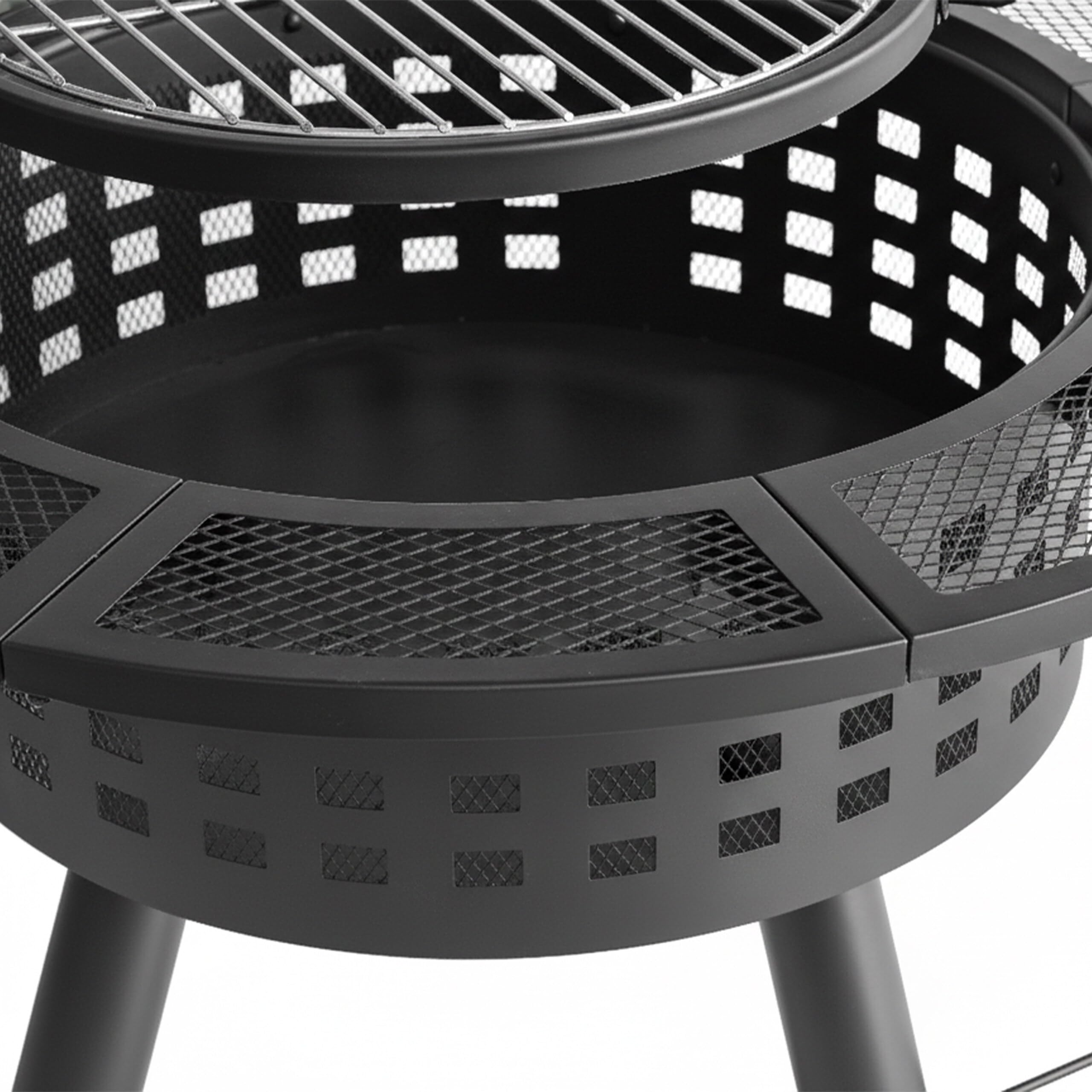 Relaxdays Braciere, Ø 91,5 cm, griglia 360° Regolabile, Coperchio, attizzatoio, da Giardino, Nero