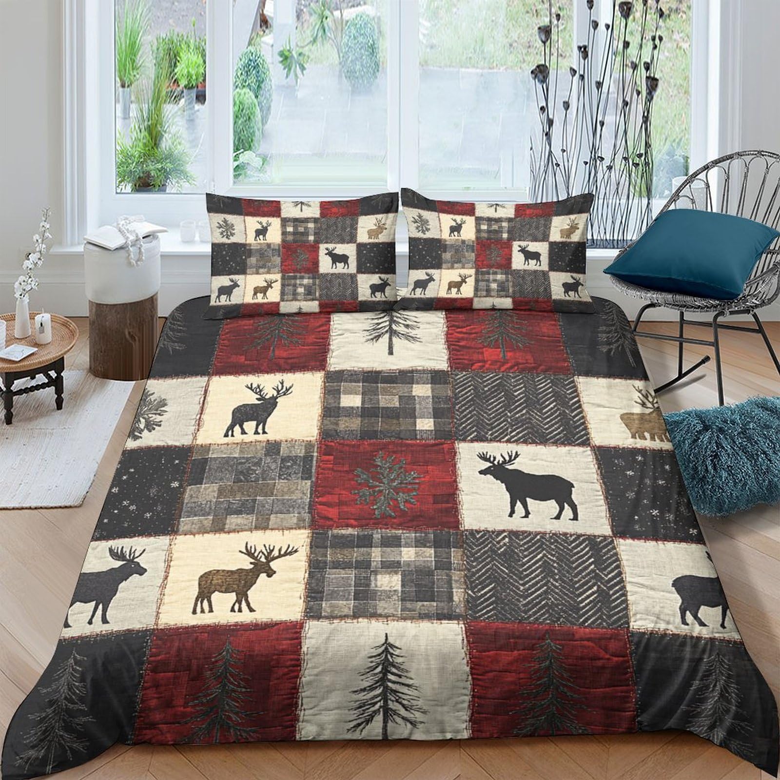 Ctjqhvkz Style-9 3D Printed Forest Elk Fitted Sheet Microfiber Soft Plaid Moose Bed Cover For Bedroom Guest Room Mattress Protection Decor Single（135X200cm）