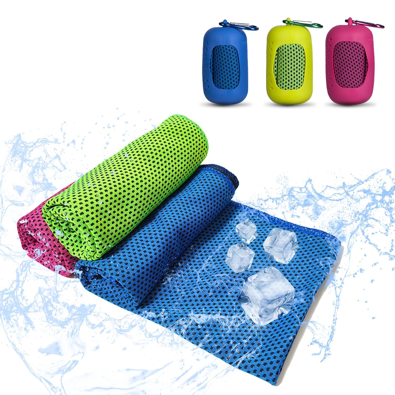 Asciugamani Di Raffreddamento, 3 Pezzi Asciugamano In Microfibra Con Manicotti In Silicone Portatili, Per Fitness, Yoga, Golf, Gli Sport All'Aperto (30 X 90 Cm, 3 Colori)