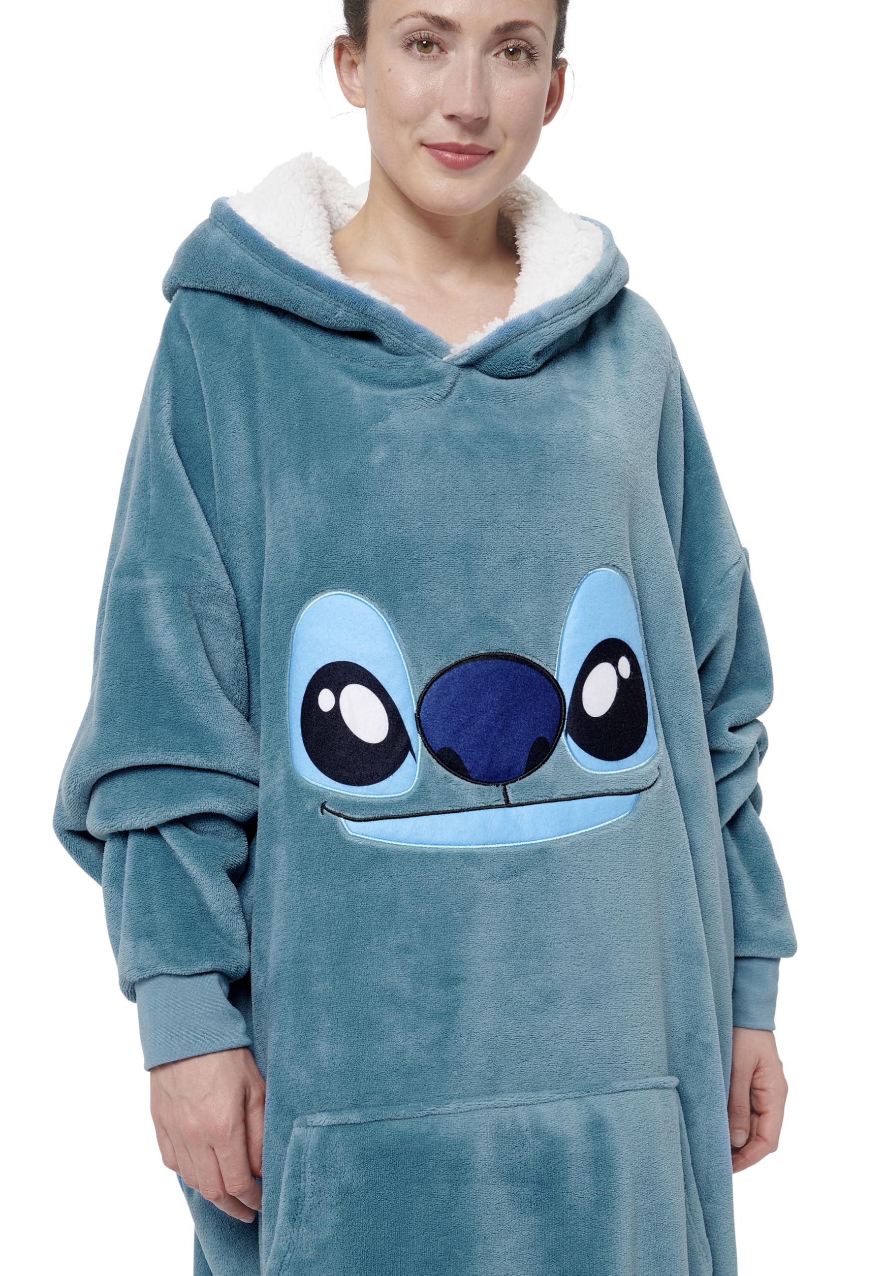 Disney Lilo & Stitch Oversize Sudadera con capucha y orejas para mujer - Ohana Oversized Women's Cosy Sweater Fluffy Blanket Sweater Azul