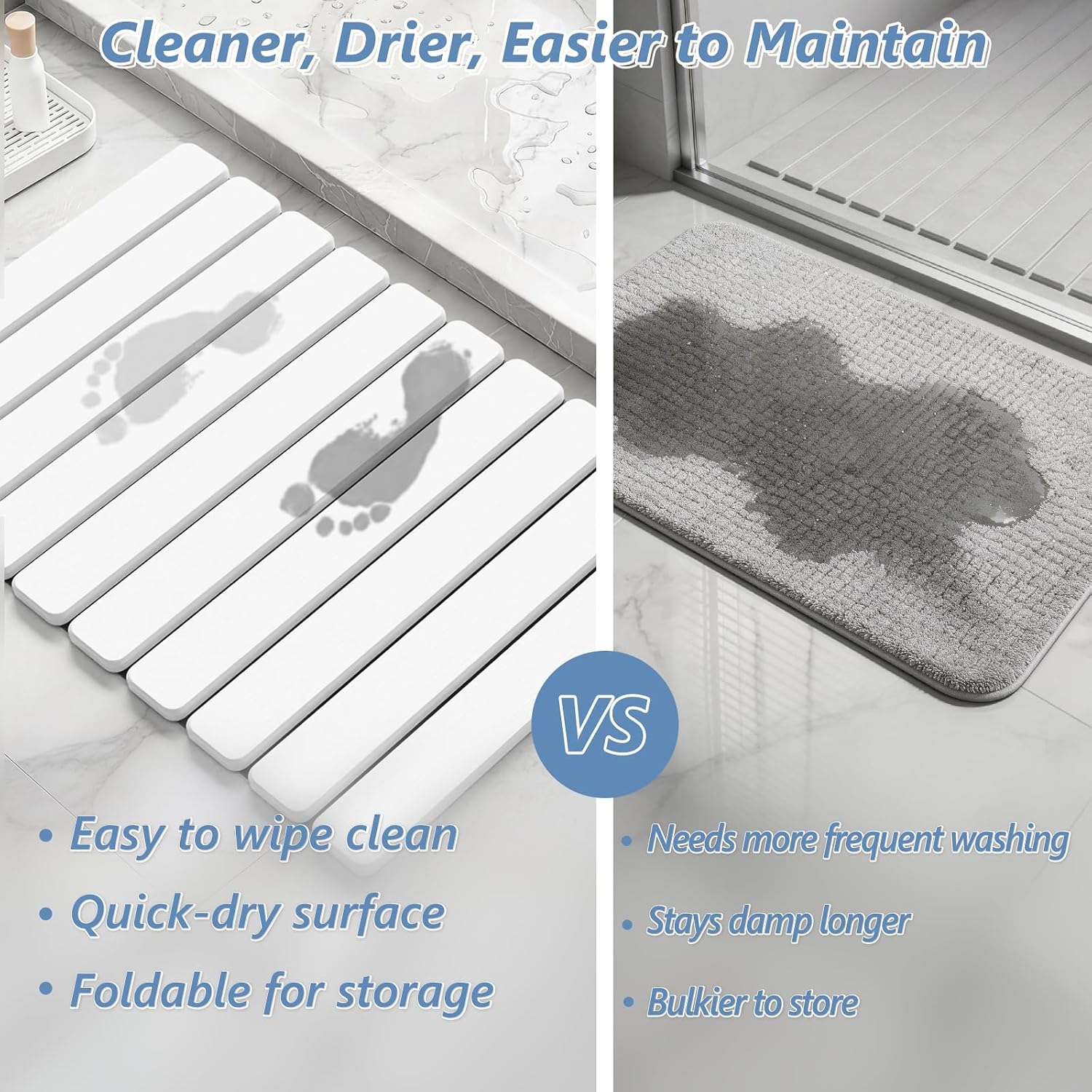 AWW Foldable Stone Bath Mat, Diatomaceous, 23.6"x15.5", White image 4