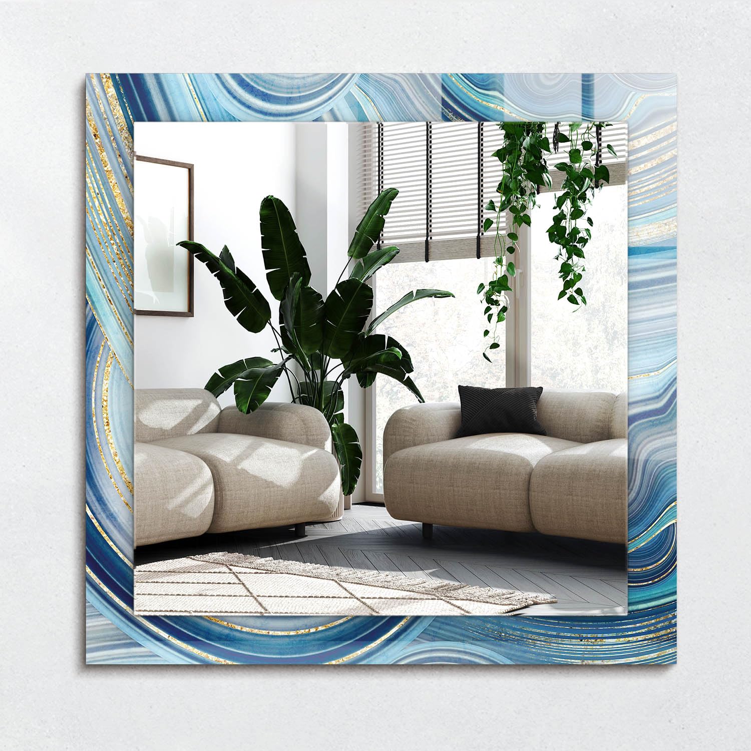 Miroir décoratif haut de gamme 60x60 cm imprimé abstrait