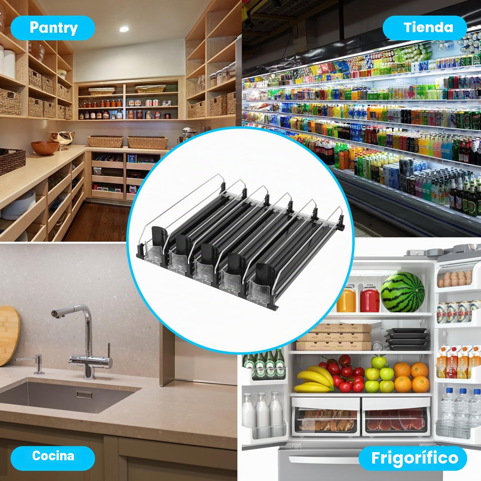 Automático Dispensador Latas Nevera Organizador Latas Frigorífico Refrigerador Cocina Despensa Almacenamiento 25 latas de tamaño estándar de 330ML 440ML 500ML Cerveza Soda Refrescos Bebidas