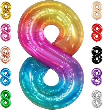 KatchOn Giant Rainbow Number 8 Balloon - 40 Inch | 8 Balloons for Birthday