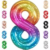 KatchOn, Giant Rainbow Number 8 Balloon - 40 Inch | 8 Balloons for Birthday Girl Rainbow 8 Balloon Number | 8th Tie Dye Birthday Decorations For Girls | 8 Number Balloons for Anniversary Decorations
