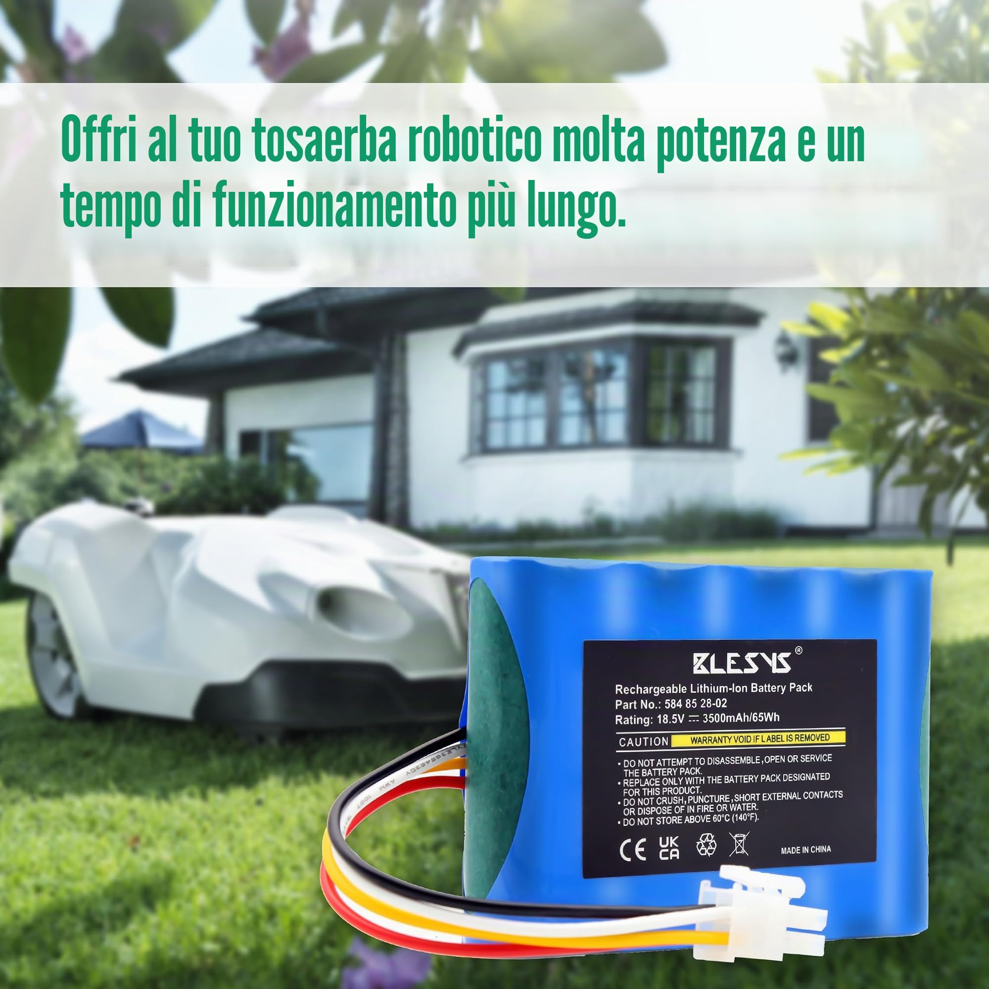 BLESYS 3500mAh Batteria per Gardena Sileno City 250 500 (2017,2018) Sileno Life, Batteria di Ricambio per Robot Tagliaerba Husqvarna 589 58 62-01,584 85 28-02 [18,5 V 65 Wh]