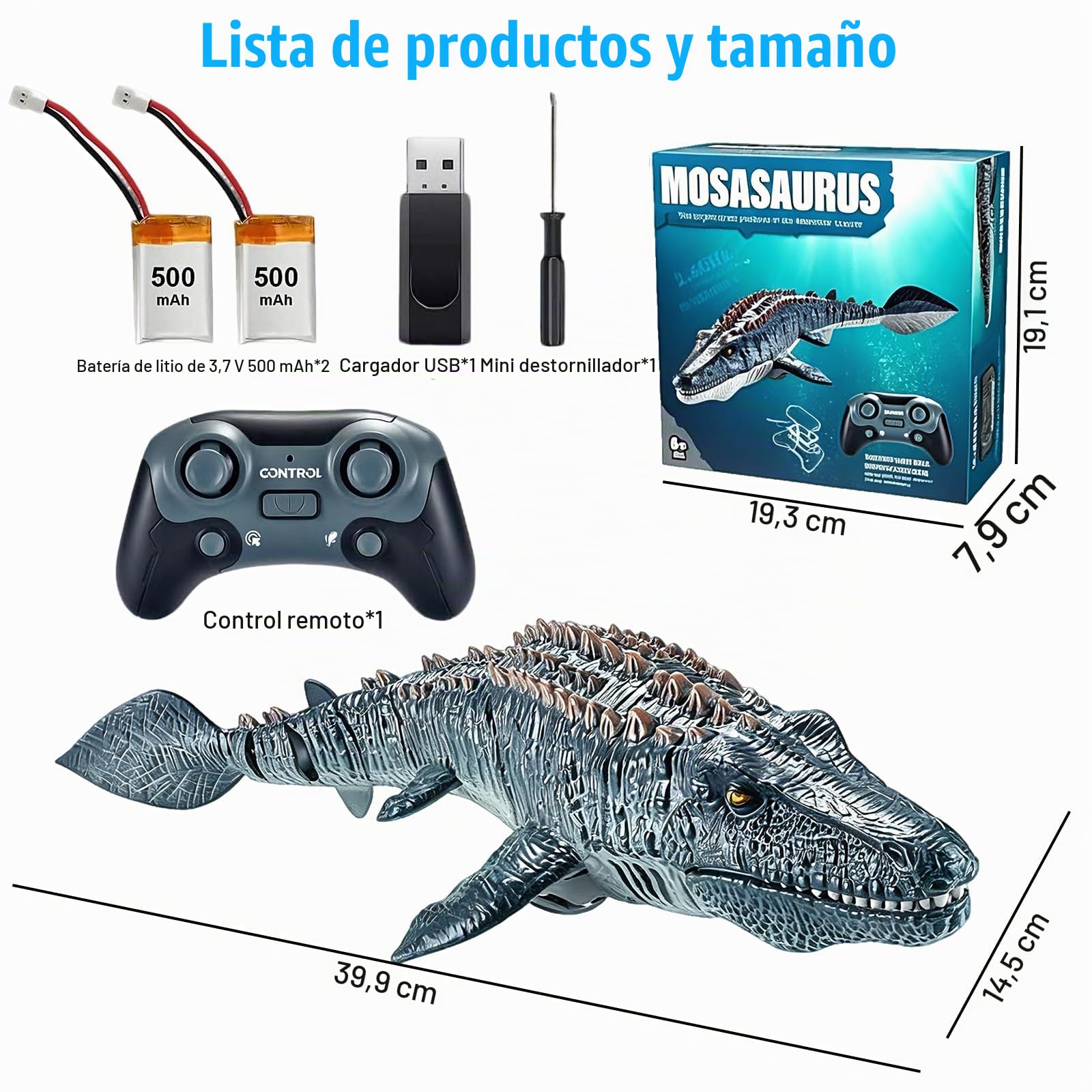 Teledirigido Mosasaurus RC Barco, 2,4 GHz Control Remote Tiburones | Barco para Piscinas y Lagos, Juguetes Eléctricos de Dinosaurios, Rociar Agua, 2 Baterías, Regalo para Niños y Niñas (Gris)