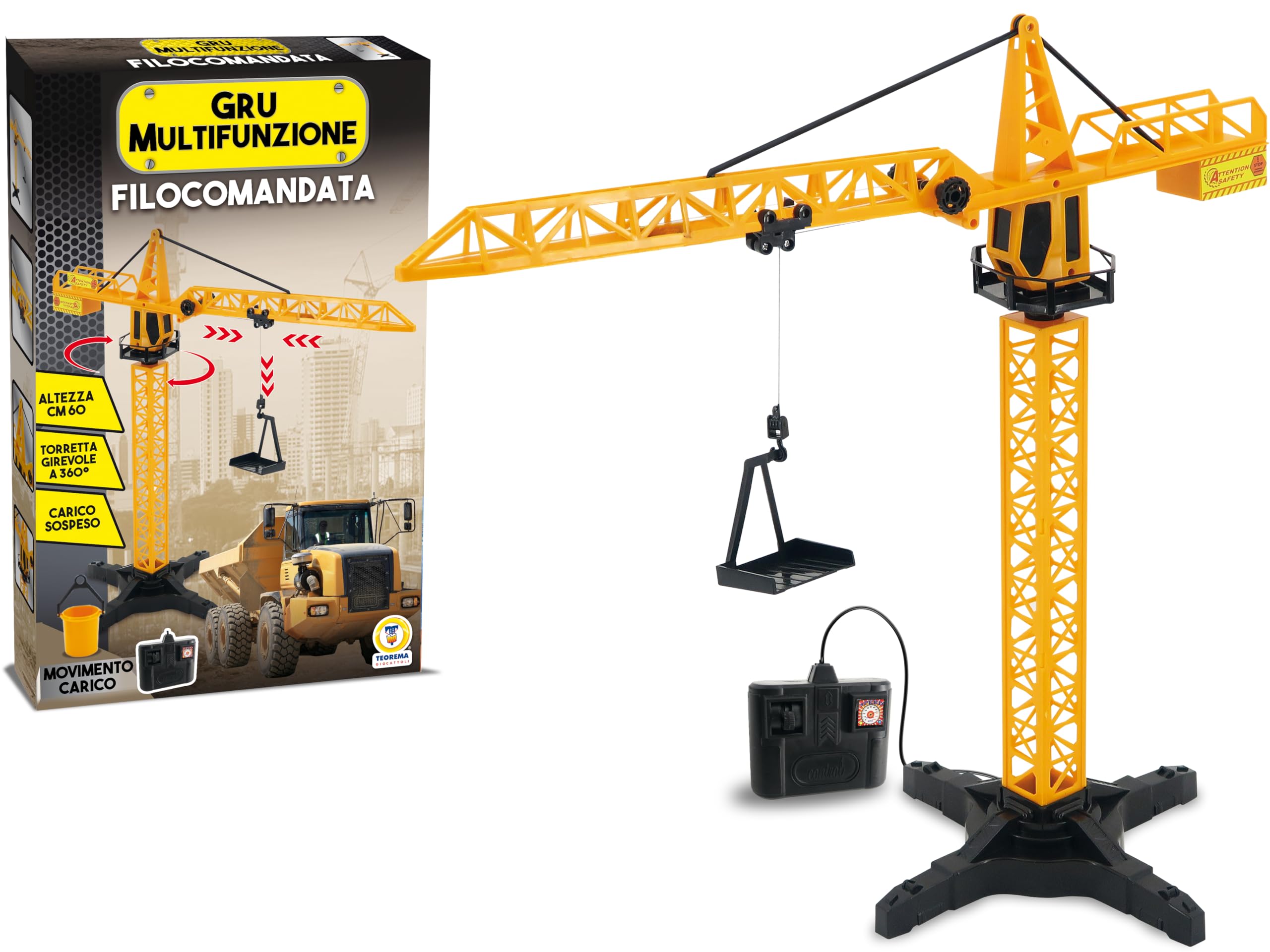Teorema Giocattoli, Grúa de Juguete para niños de 60 cm de Altura, grúa con Movimiento de 360° y Gancho móvil, Juego de construcción