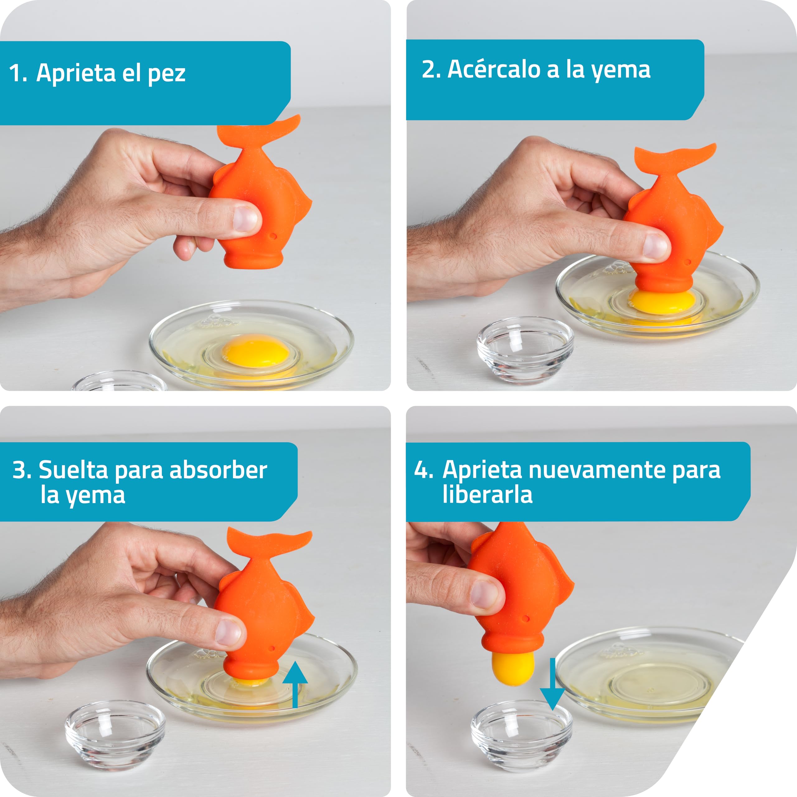 Peleg Design YolkFish – Separador de Huevos Pez, Separador Práctico de Yemas y Claras de Silicona | Herramienta de Cocina | Regalo Navidad Cumpleaños