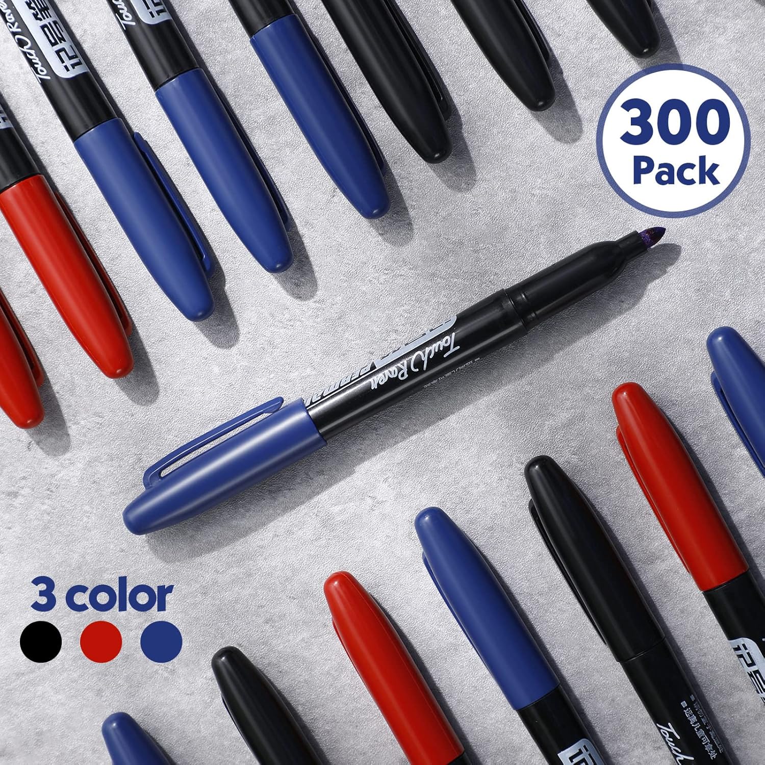 Thenshop 300 Pack Permanent Markers Bulk Back to School Teacher Supplies Gifts Fine Point Waterproof Marker Works on Plastic, Wood, Stone, Metal, Glass for Office Classroom Rewards(Black, Red, Blue)