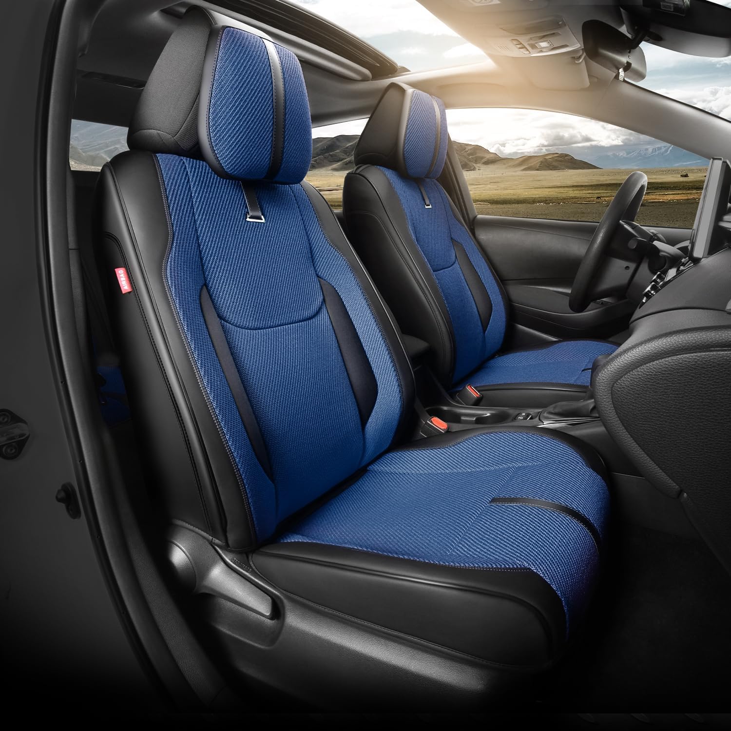 Auto Dynasty Drive Series Front Leather Car Seat Covers,Breathable and Waterproof Faux Leather Automotive Seat Covers for Cars,Universal Anti-Slip Driver Seat Cover with Backrest, Navy Blue Blue Drive Series ( Front Row )