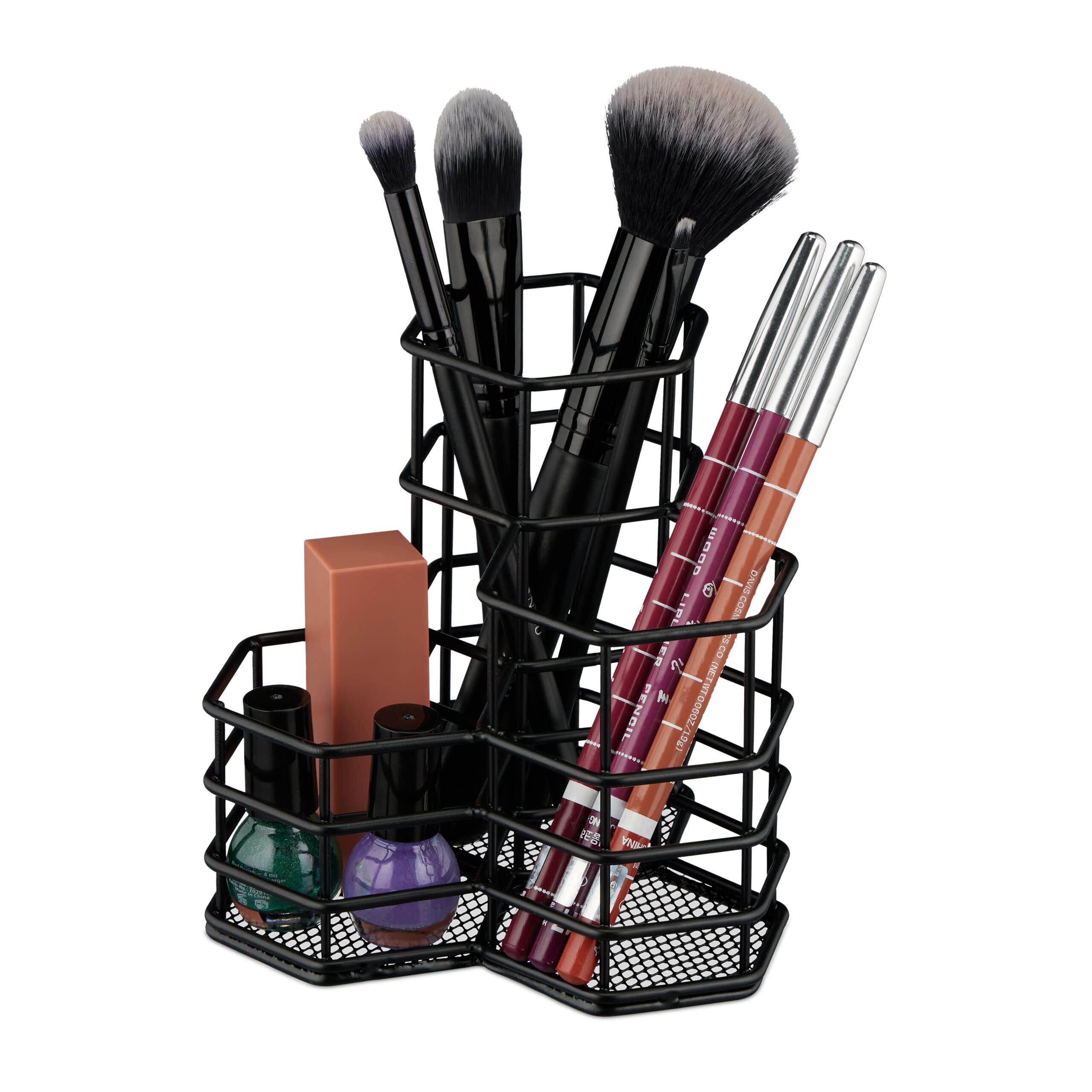 Porte-pinceaux maquillage Relaxdays, organiseur de cosmétiques chic en métal noir