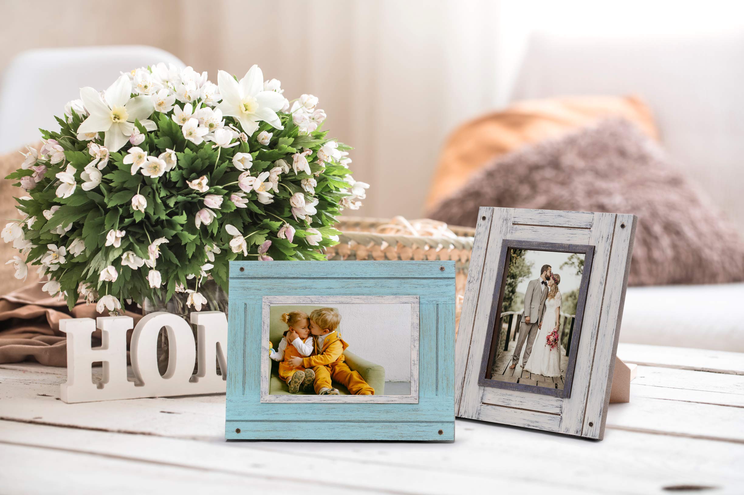 Rustic 4x6 Picture Frames 4x6 Frame Set of 2, White & Teal, Farmhouse