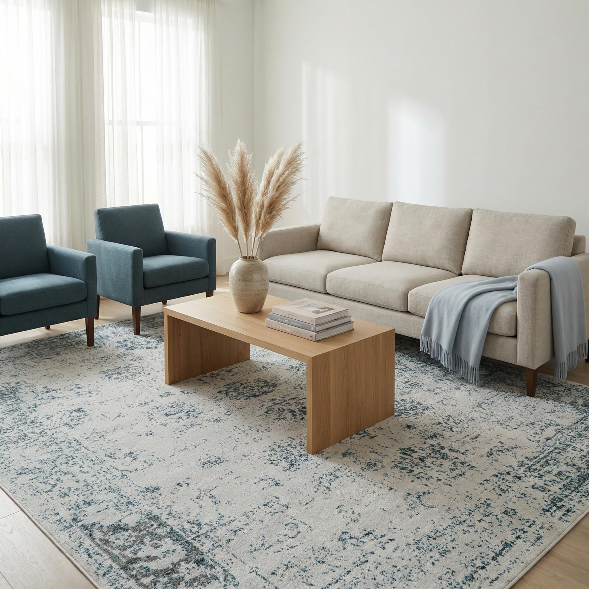 Unique Loom Sofia Collection Area Rug - Casino (7' 1" x 10' Rectangle, Light Blue/ Ivory)