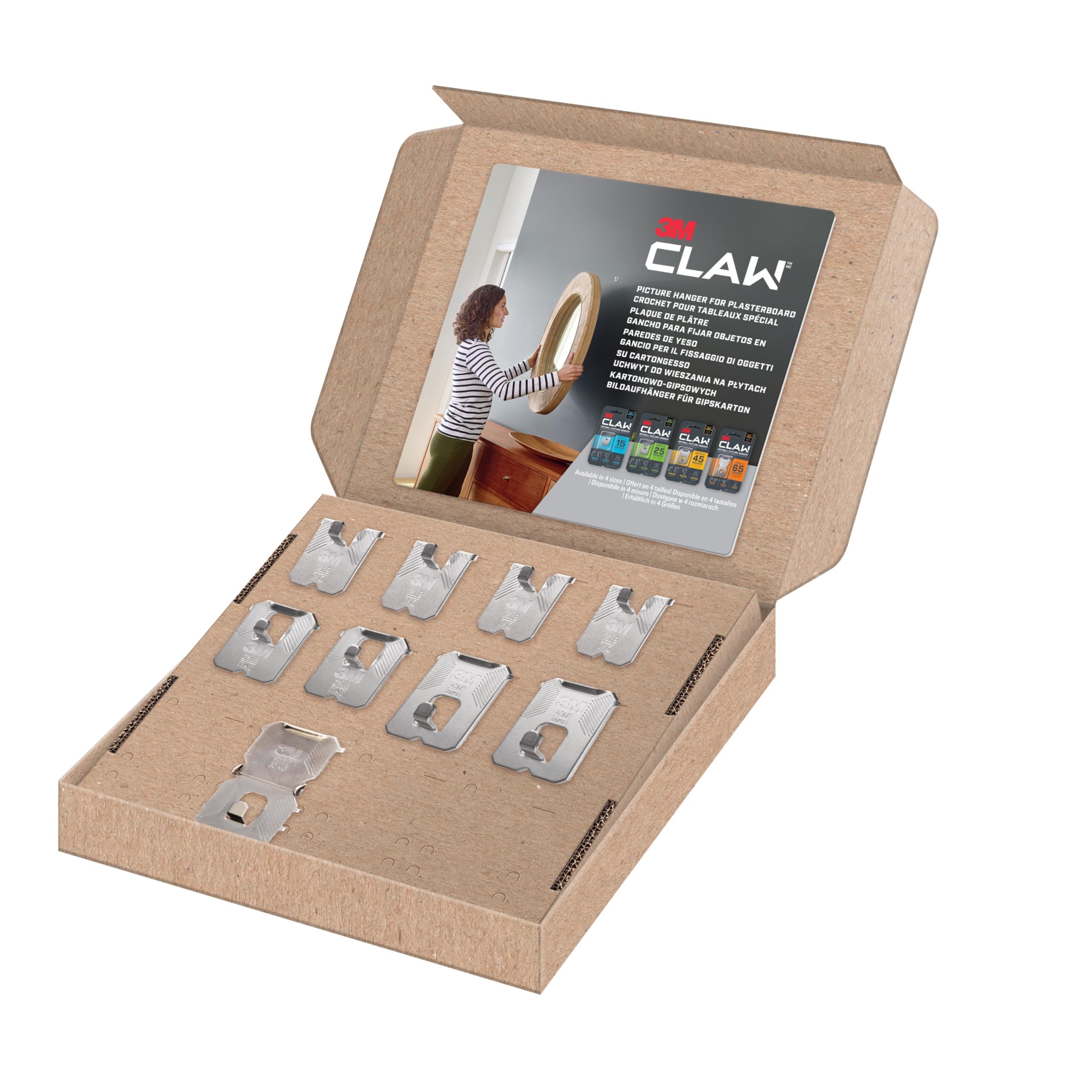 3M CLAW Crochets Pour Accrocher des Tableaux Sur des Murs en Plâtre, Lot de 9 - Fixation d'objets Lourds sans Outil (Tableaux, Miroirs, Déco Intérieure) - Supporte jusqu'à 7 kg, 11 kg, 20 kg, 30 kg