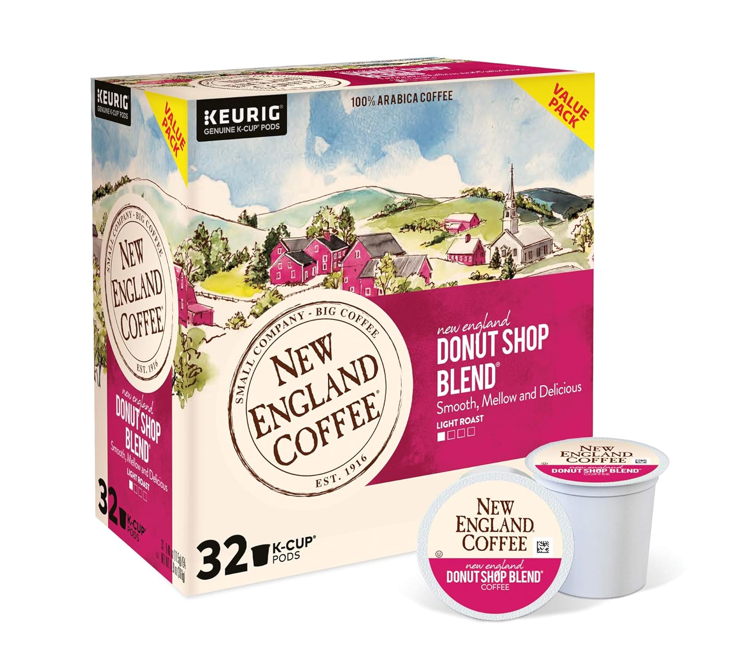 (Best By: 14/ Apr/2025) New England Coffee Donut Shop Blend Light Roast K-Cup Coffee Pods, 32 Count, Morning's Favorite Coffee