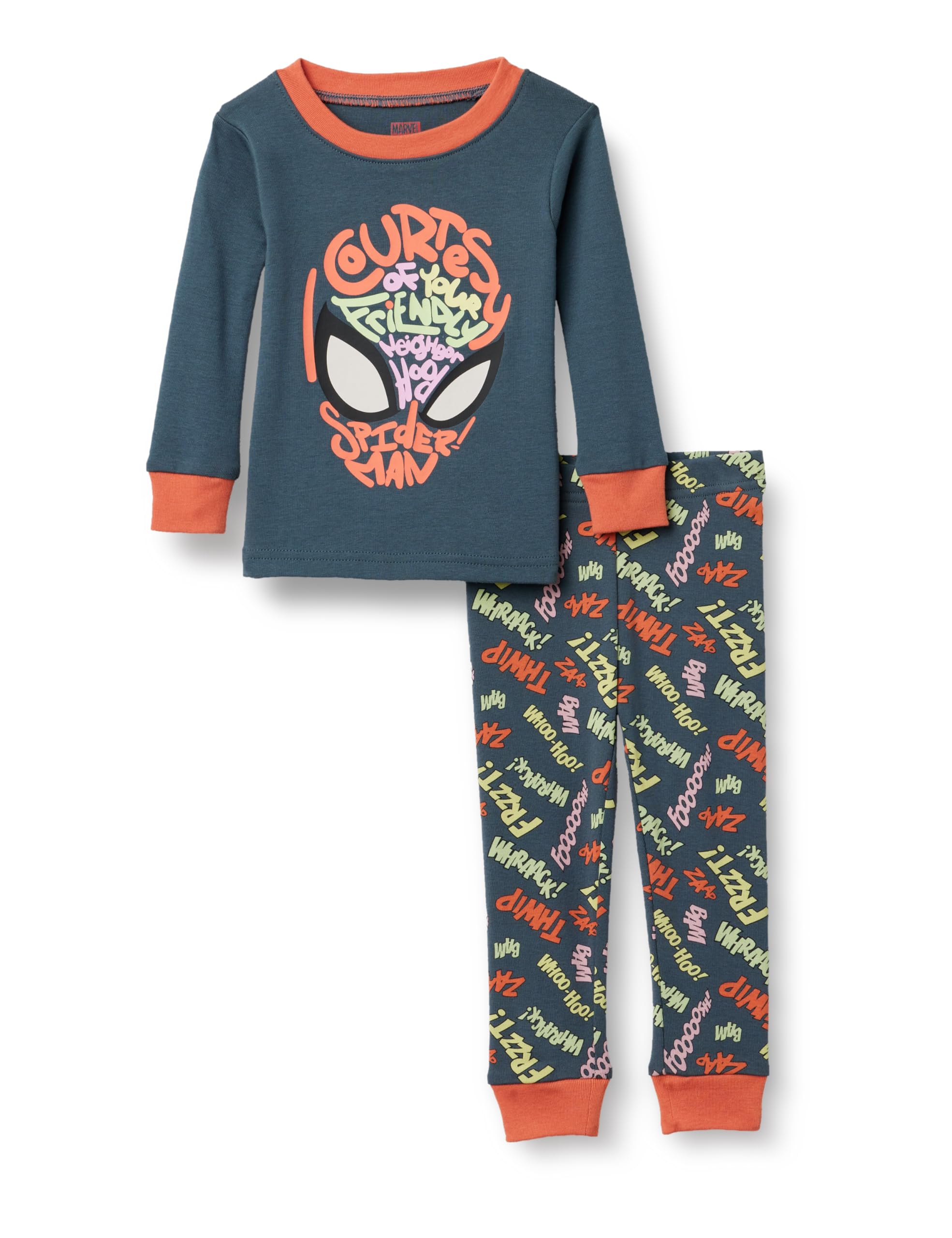 Amazon Essentials Disney Boys' Snug-Fit Cotton Pajamas, Spider-man Words, 8