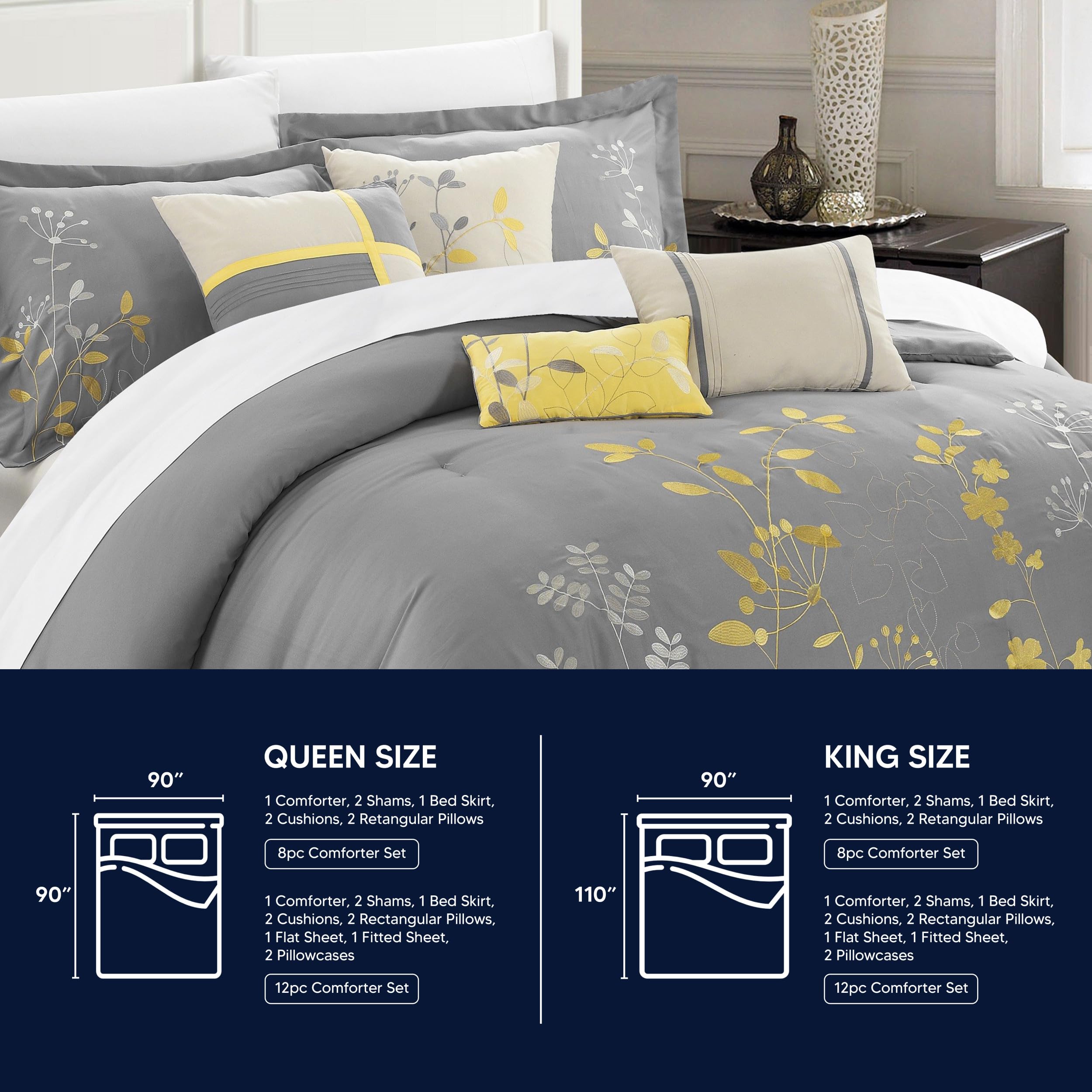 Chic Home 8-częściowy zestaw kołdry ogrodowej Bliss, King, żółty