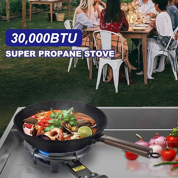 ARC Outdoor Propane Stove, 13 Single Burner and Carbon Steel Wok, Portable Propane Burner With Adjustable Regulator And Stainless Steel Hose, Great For Outdoor Wok Cooking