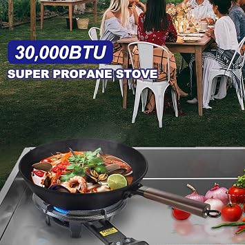 ARC Outdoor Propane Stove, 13 Single Burner and Carbon Steel Wok, Portable Propane Burner With Adjustable Regulator And Stainless Steel Hose, Great For Outdoor Wok Cooking