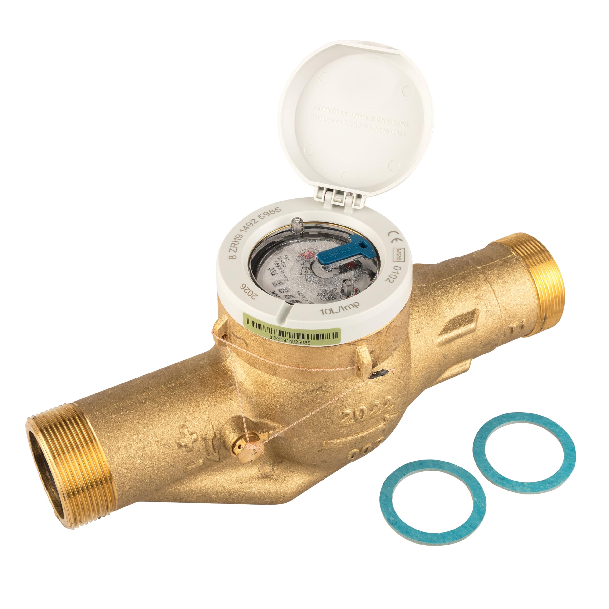 Zenner Wasserzähler QN 10 – Baulänge 300 mm, 2 Zoll Gewinde, Eichung 2026, gültig bis 31.12.2032