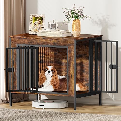 Miniatura 14 de EasyCom - Mueble jaula para 1 o 2 perros, individual o doble, resistente jaula para interiores, base para televisión, grande, 78.74 pulgadas