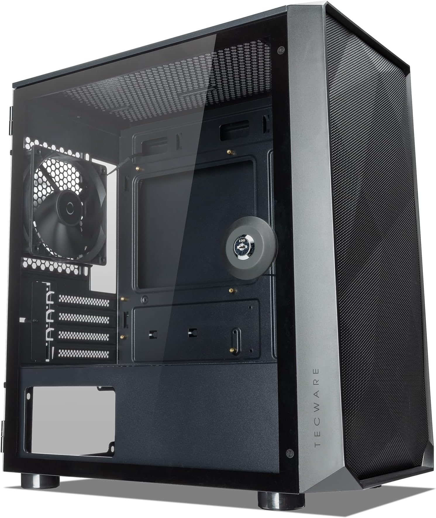 TECWAREForge M Black Key Lockable TG Side Panel mATX w/ 4 x 120mm Black fans