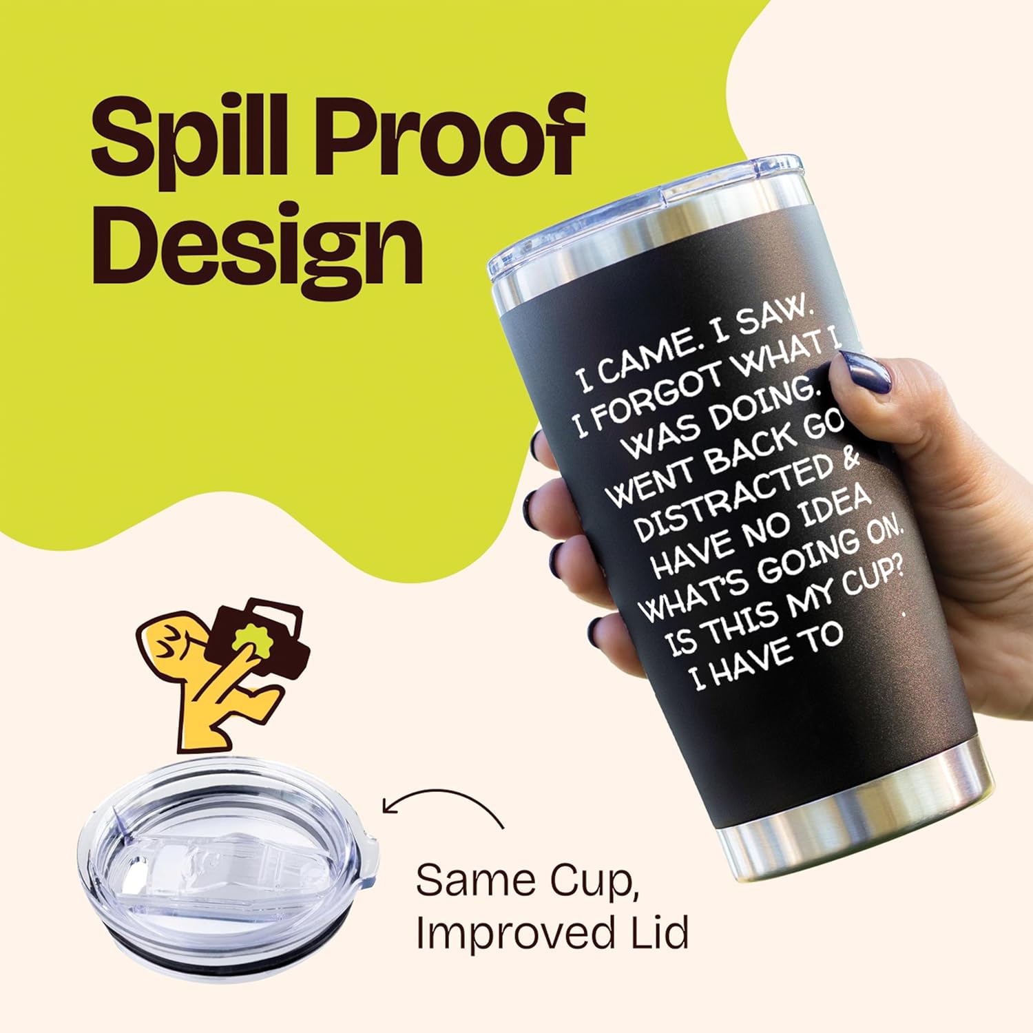 KLUBI Birthday Gifts for Women Men - I Came I Saw I Forgot Tumbler 20oz Black Gag Gifts Funny Adult Grandpa for Him Drinking Cups for Elderly Senior Citizen 65th Birthday Gifts, 75th, 40th, 50th, 60th - Image 7