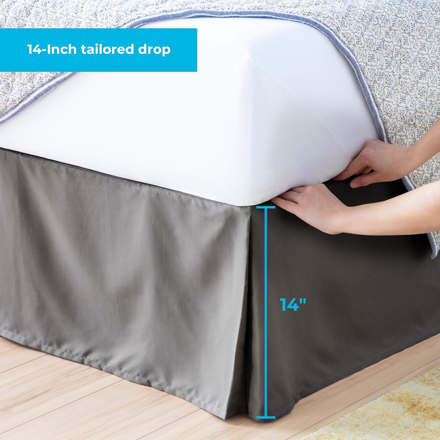 Linenspa 14 Inch Wrinkle and Fade Resistant-Machine Washable-Easy Use Pleated Microfiber Bed Skirt, King, Graphite