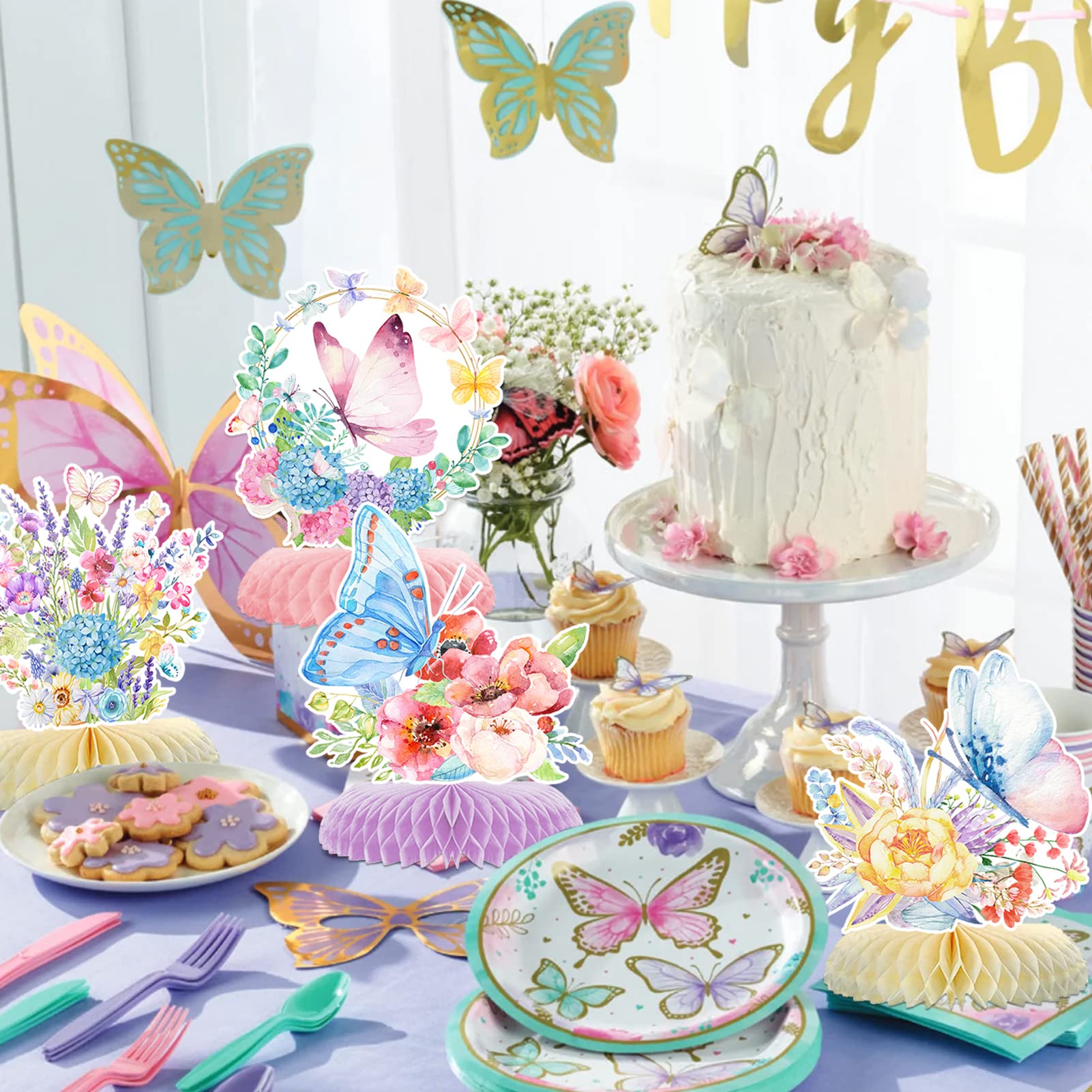 Butterfly Centerpieces For Tables - 9Pcs Butterfly Theme Birthday Honeycomb Table Decorations Butterfly Party Supplies For Birthday Baby Shower Party Decor