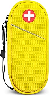 SITHON EpiPen Medical Carrying Case Insulated, Travel Medication Organizer Bag Emergency Medical Pouch Holds 2 EpiPens, Asthma Inhaler, Anti-Histamine, Auvi-Q, Allergy Medicine Essentials, (Yellow)