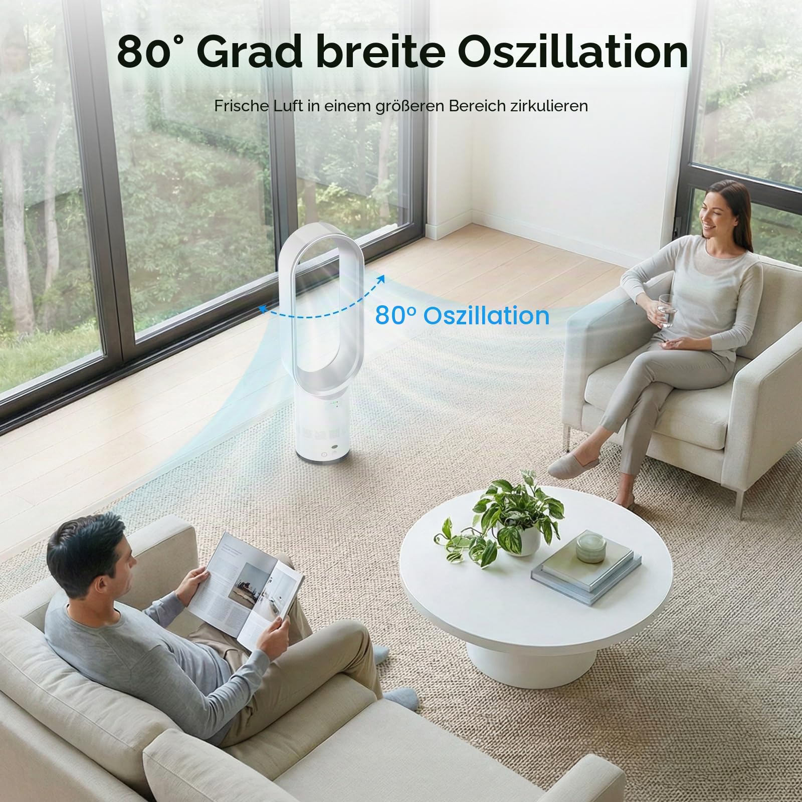 Eznaobo Blattloser Turmventilator mit Luftreiniger, 25,7-Zoll Leiser Turmventilator für das Schlafzimmer, 80°-Schwenkfunktion, 2-Stunden-Timer, tragbarer Standventilator, blattlose Ventilatore (grey)