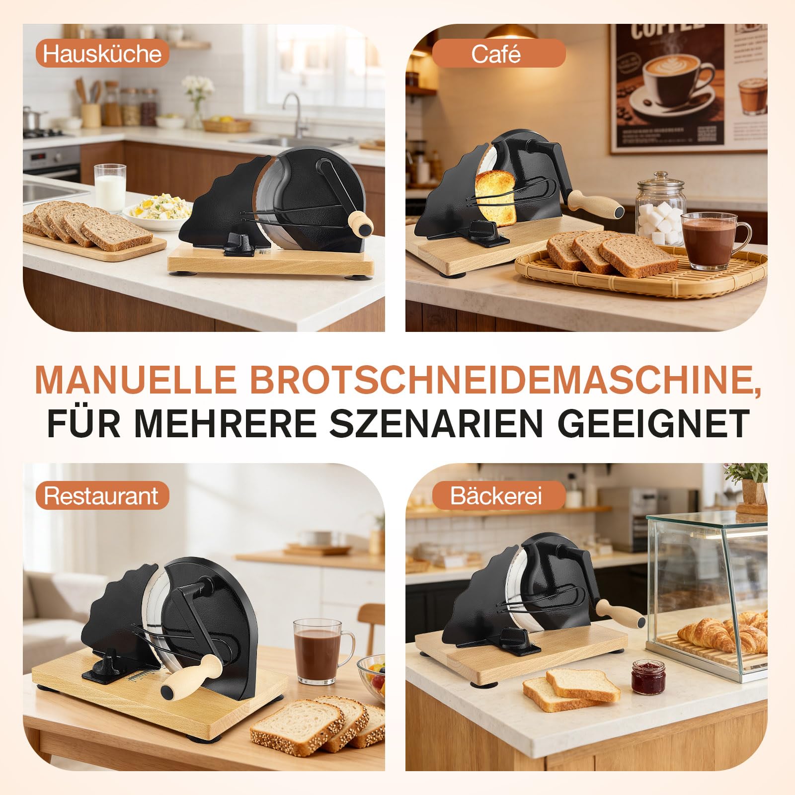 Affettatrice manuale per il pane con linee e ventose, lama in acciaio inox, spessore di taglio regolabile 0-21 mm per dischi uniformi, ideale per uso domestico e gastronomico