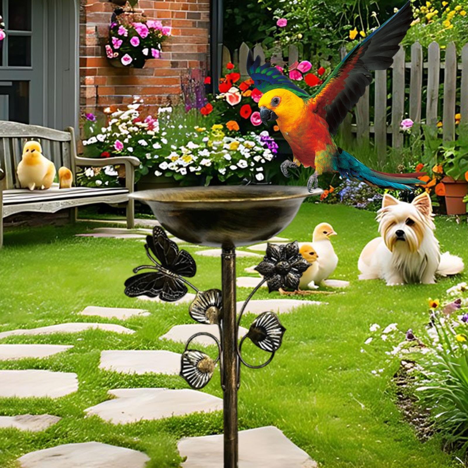 Baignoire autoportante pour oiseaux avec piquet pour extérieur, jardin, cour, balcon, colibri, doré