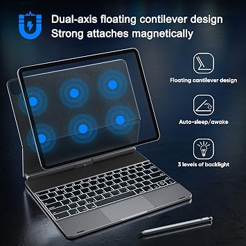doqo for iPad Pro 13 inch (M5 2025 / M4 2024) Keyboard case 360 Rotatable Magic with Multi-Trackpad,Aluminum Alloy 7 Color Backlit Slim iPad Pro 13