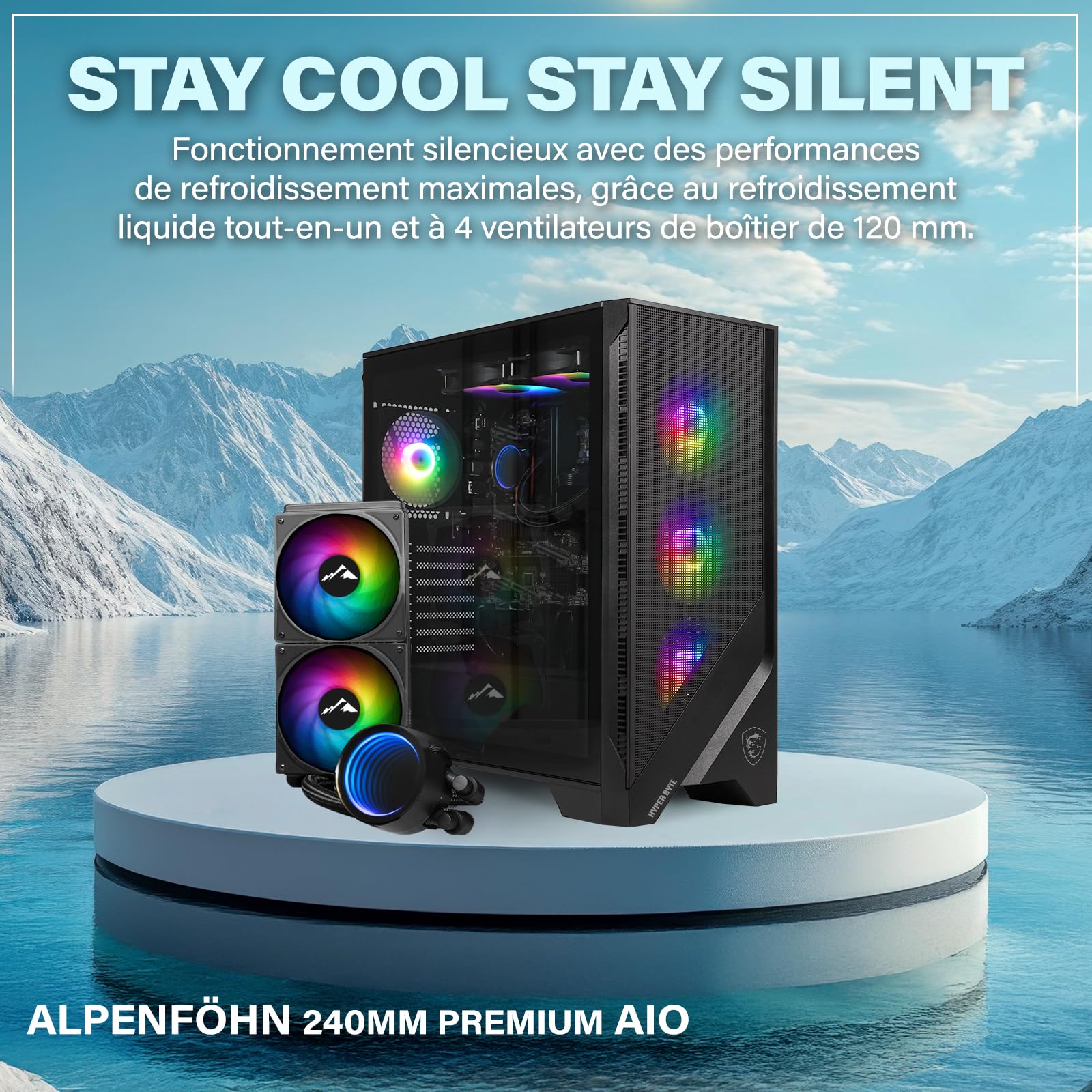 HYPER BYTE® Basic Gaming PC - Ordinateur avec AMD Ryzen 7 5700G avec 4,6 GHz | Radeon Vega 8 | 16GO DDR4 RAM | 1TB SSD | Silent Water Cooling | Gamer Tower Desktop | WLAN | Win11 Pro