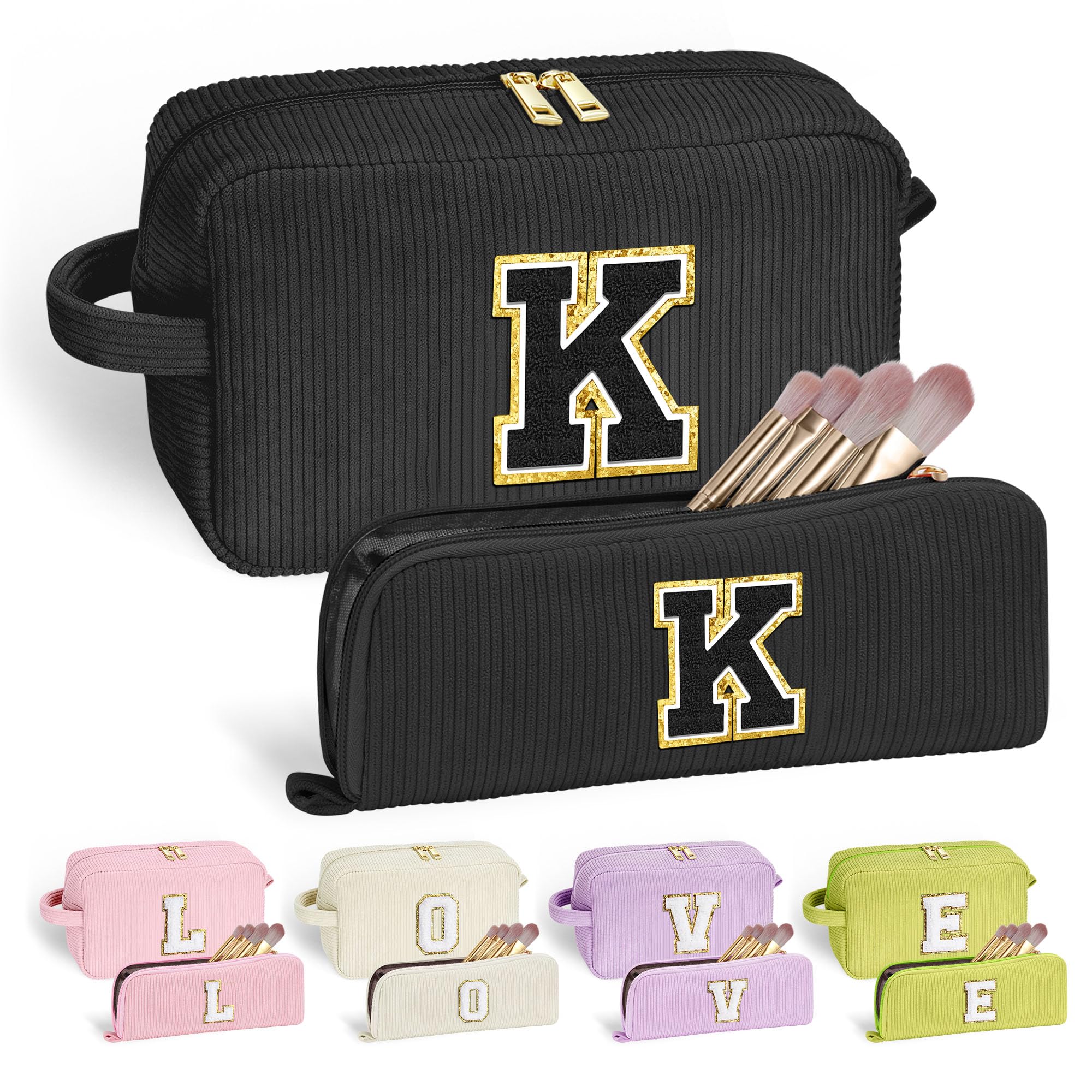 YOOLIFE Initial Makeup Bag Gifts - 2 Pieces Make Up Bag Makeup Pouch Travel Make...