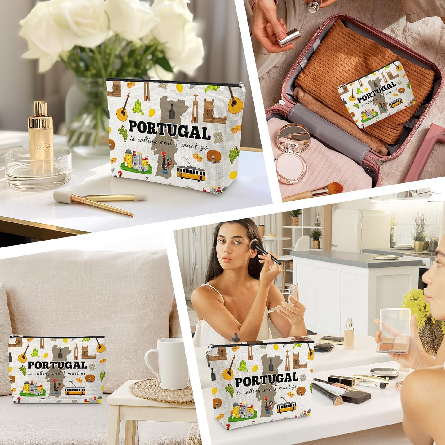 Portugal Vacation Travel Lover Gift Makeup Bag for Women Portugal City Themed Gift for Friends Sister Mom Cosmetic Bag Trip Souvenir for Coworkers Christmas Birthday Presents Zipper Travel Pouch - Image 7