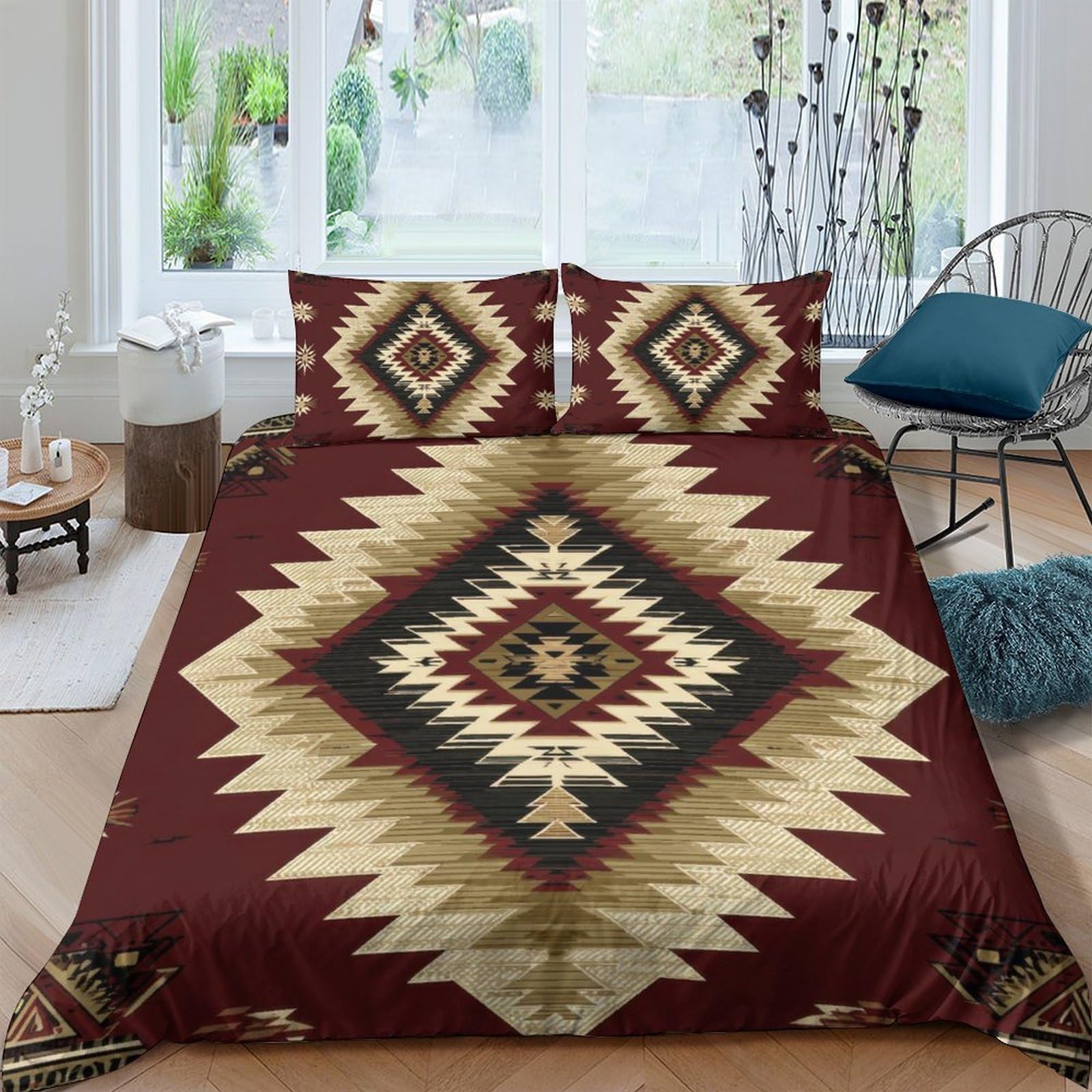 Ctjqhvkz Style-3 3D Printed Geometric Aztec Fitted Sheet Microfiber Soft Breathable Ethnic Diamond Bed Cover Bedroom Decor Mattress Protection Single（135X200cm）