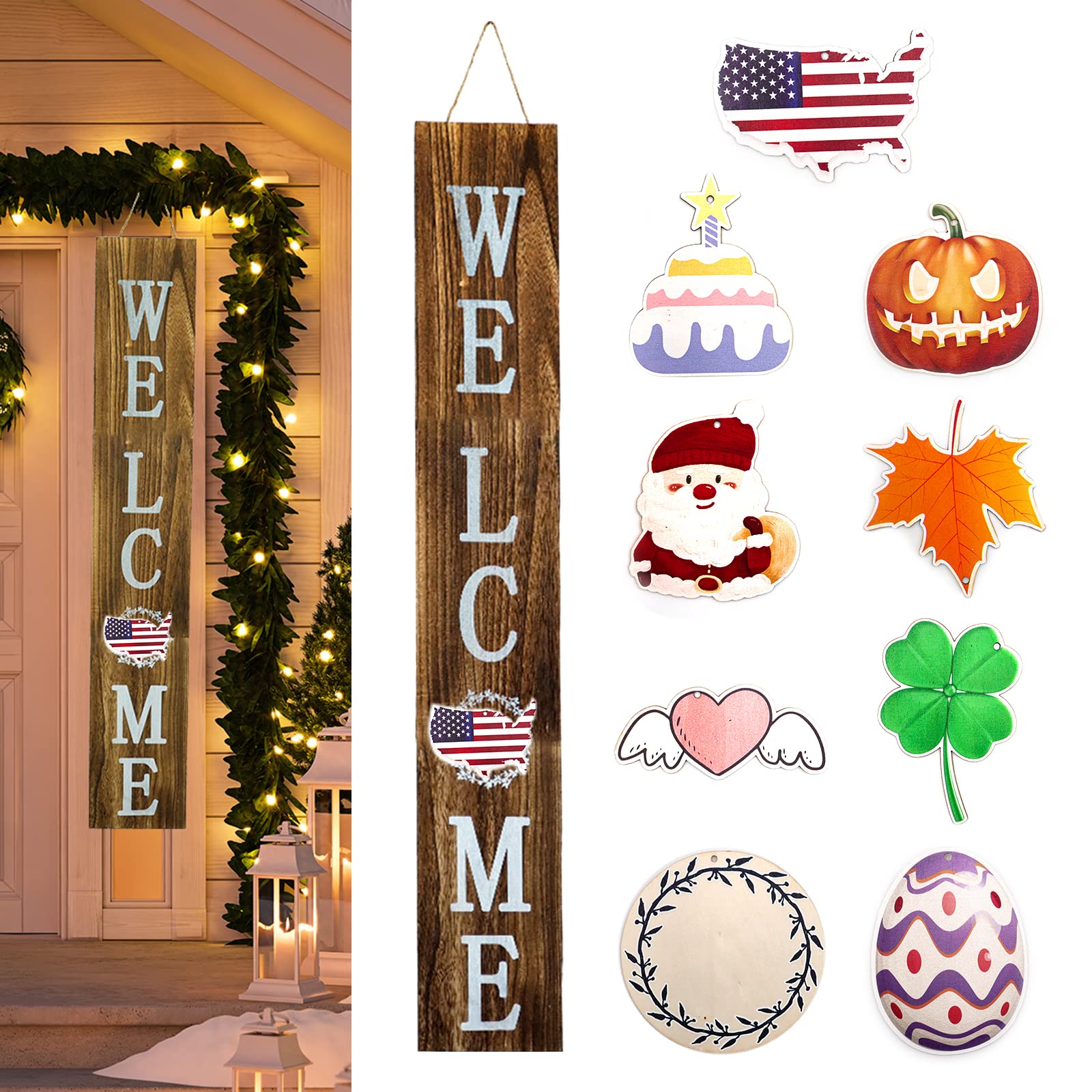 Farmhouse Welcome Sign For Front Door Porch With 9 Seasonal ...