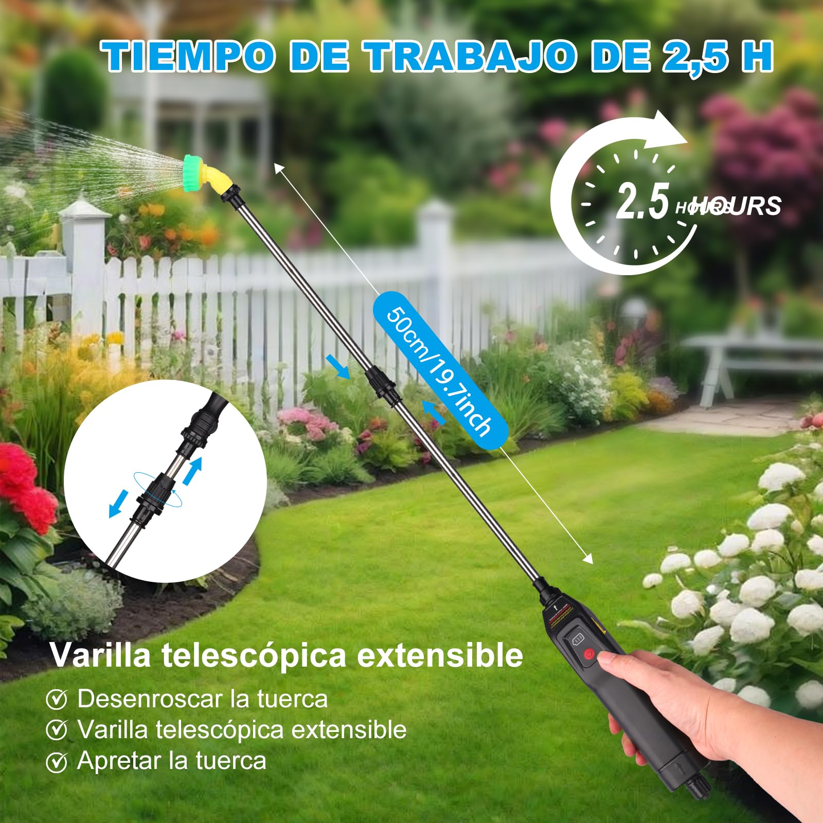 Pulverizador Eléctrico 9L, Jardin Pulverizador con 3 boquillas, Varilla Retráctil, Pulverizadors Plantas Recargable por USB con Correa para el Hombro